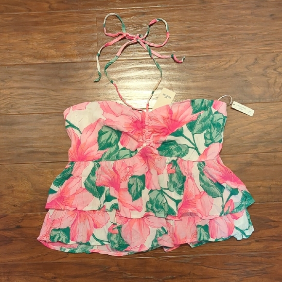 Hollister Tops - NWT Hollister Floral Pink and Green Strapless Top